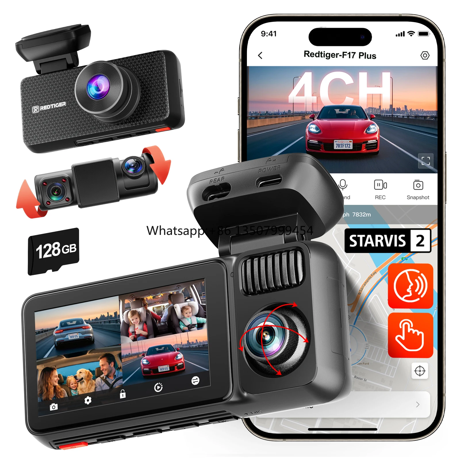 Dash Cam With Parking Monitor - ディストリビューターF17 Plusミニタッチスクリーンダッシュカムナイトビジョン駐車監視音声制御WIFI GPS車載ブラックボックス