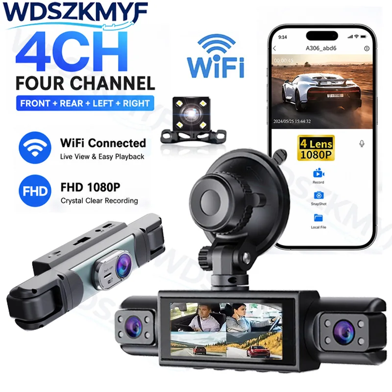Dash Cam 3 Channel 1080P - WiFi 4チャンネル ドライブレコーダー リアビューカメラ FHD 1080P