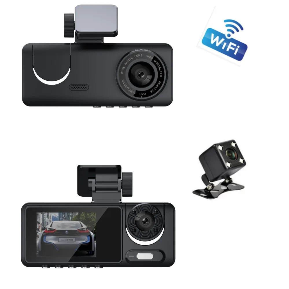 Dash Cam Night Vision Infrared - XZY 3チャンネル 1080P WiFi 車載ドライブレコーダー フロント・インテリア・リア