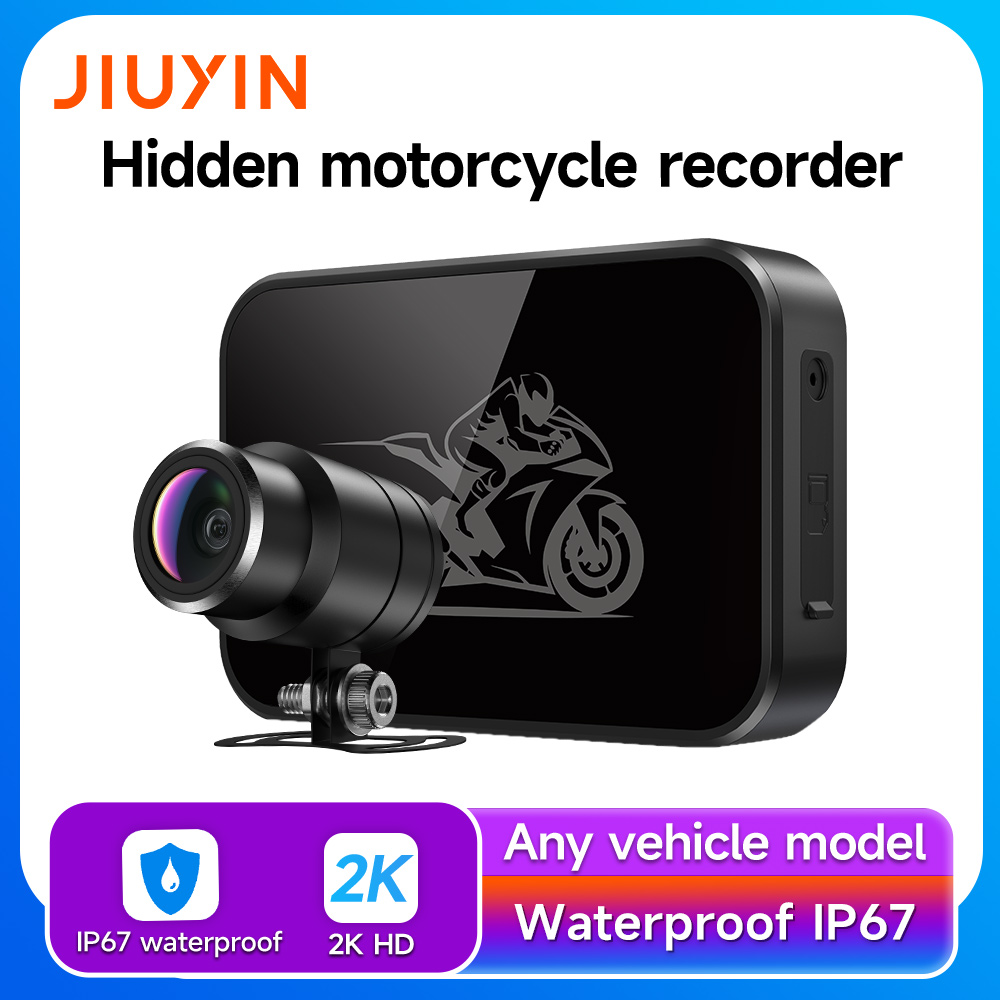 Dash Cam 2K Dual Lens - JIUYIN バイク用シングルDVR 2Kアクションカメラレコーダー バイク用ドライブレコーダー フロント＆リアビュー 防水ナイトビジョンカメラ
