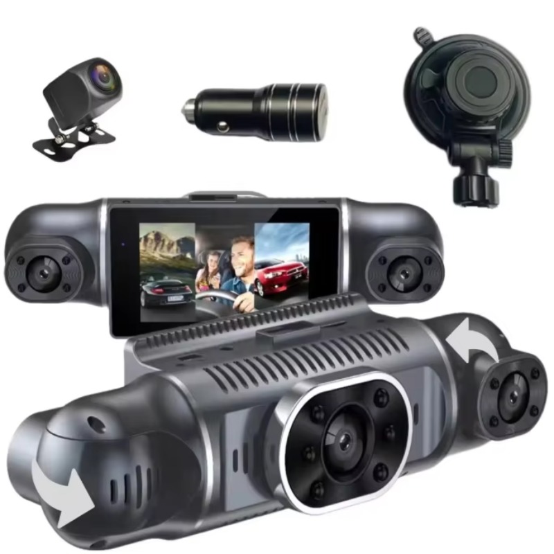 Dash Cam 360 Degree Panoramic - 360度パノラマ表示対応、3インチ画面、4チャンネル、フルHD 1080P、IPS液晶、4分割画面表示、夜間撮影機能付きドライブレコーダー。