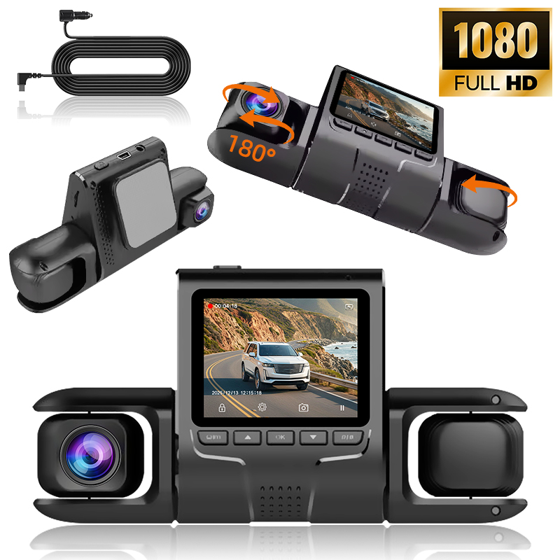 Dash Cam Night Vision Infrared - デュアルチャンネル内蔵ドライブレコーダー（フロント＆車内）、フルHD、赤外線ナイトビジョン、WDR、ループ録画、24時間駐車モード - ギフト
