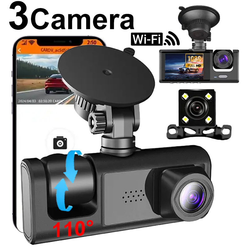 Dash Cam 3 Channel 1080P - 車載カメラ ドライブレコーダー WiFi トリプルレンズ 3チャンネル 前後カメラ