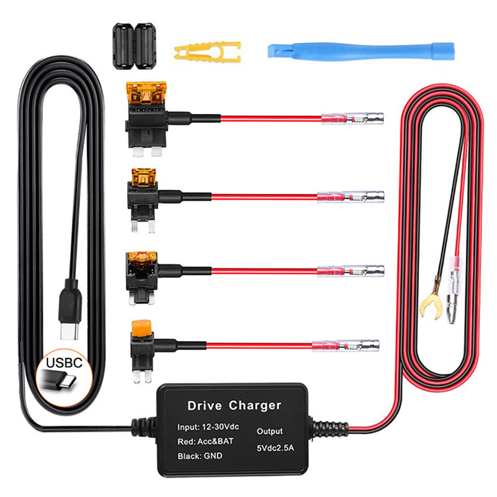 Dash Cam Hardwire Kit - ダッシュカムハードワイヤーキットマイクロ Type-C USB ポート DC 12/24V