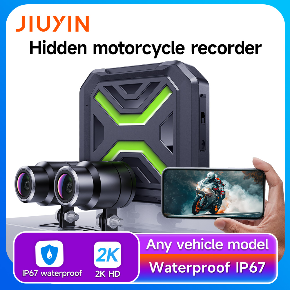 Dash Cam 2K Dual Lens - JIUYIN デュアルバイク用DVR 2Kアクションカメラ WiFiスマート接続 前後カメラ 防水