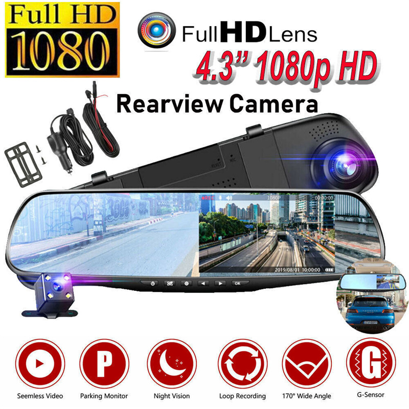 Dash Cam With Parking Monitor - デュアルレンズDVRカメラ,フロントとリアのビデオ,ナイトレコーダー,ダッシュカム,駐車監視,170度,広角,24時間