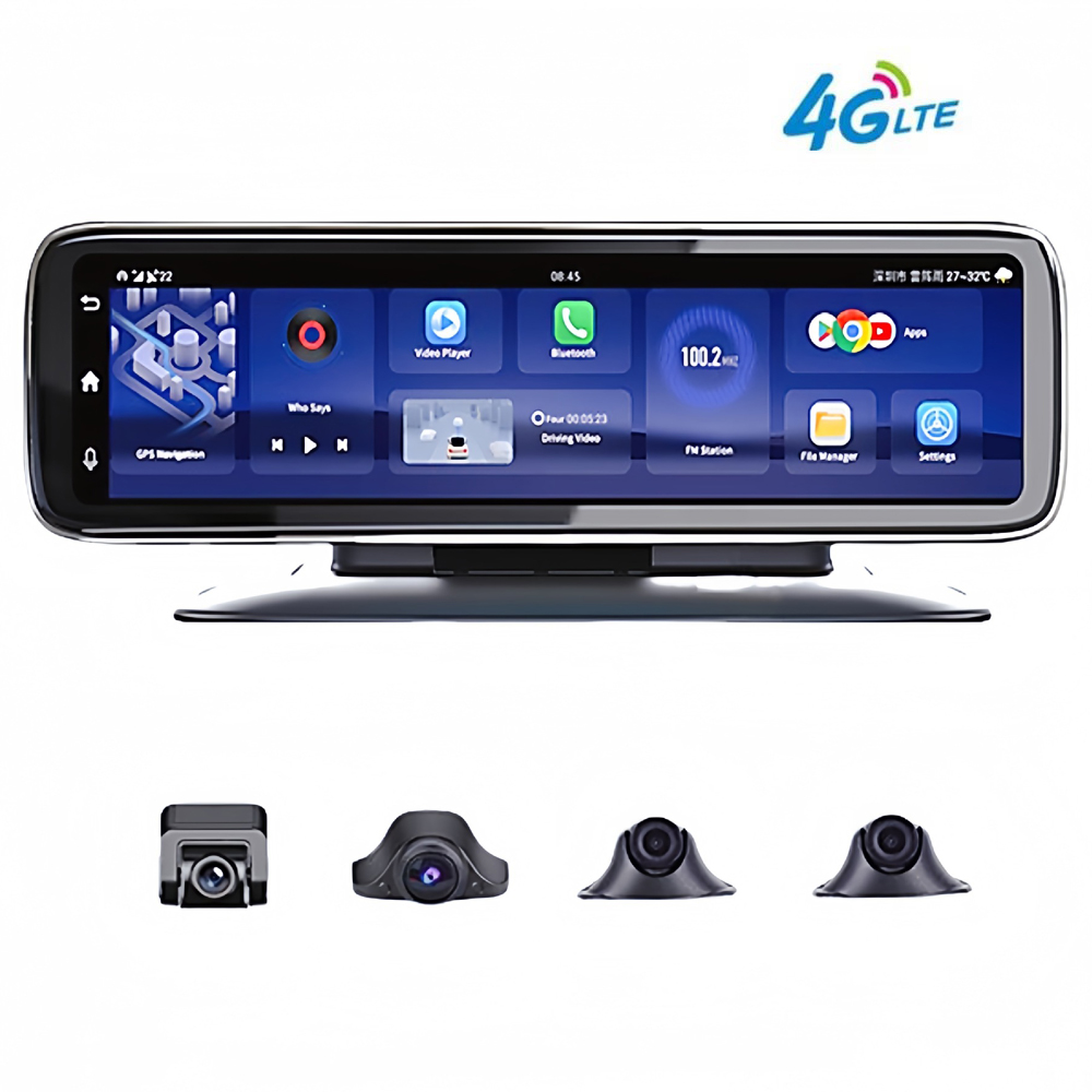Dash Cam Rear View Mirror 12 Inch - 12インチタッチ式車載リアビューミラー、4カメラ搭載ドライブレコーダー、Android 8.1 GPSナビゲーション、4K FHD 1080Pビデオレコーダー