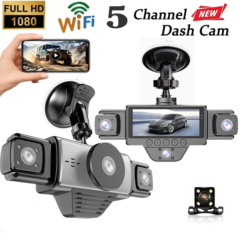 Dash Cam Night Vision Infrared - 新型5レンズ5チャンネルドライブレコーダー、WiFi接続、4KウルトラHD赤外線ナイトビジョン、24時間駐車監視