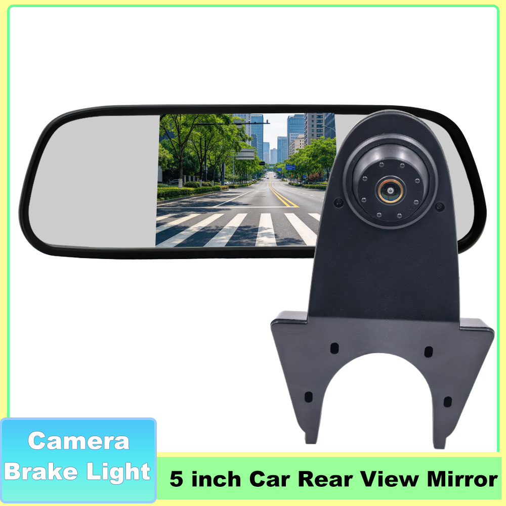 Dash Cam Mirror Backup Camera - 5インチTFT-LCDリアビューミラーモニターキット、防水仕様の赤外線暗視機能付きバックカメラシステム、駐車ガイドライン付き後退支援キット