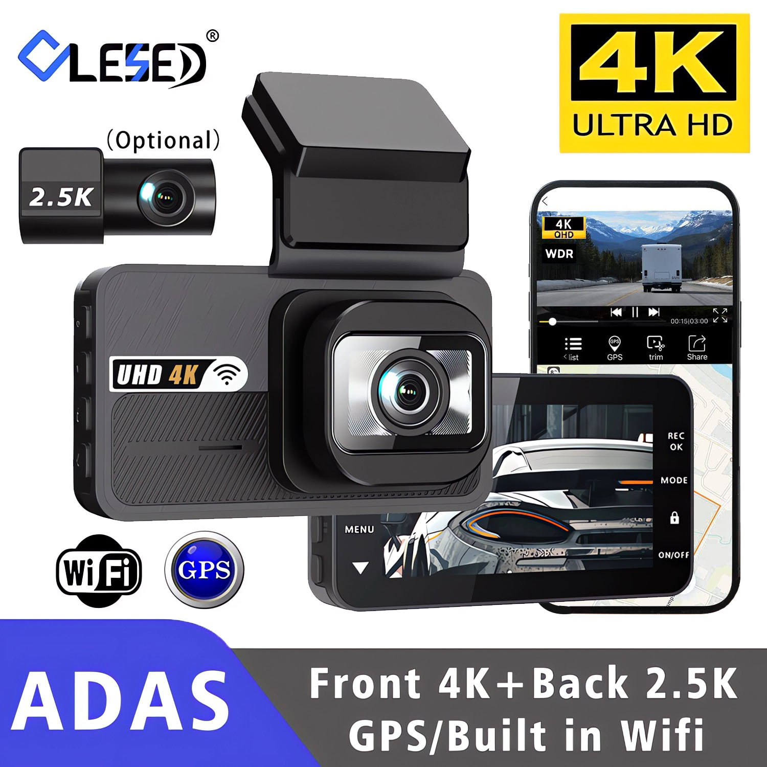 Dash Cam 4K Sony Starvis - 4K+2.5K ドライブレコーダー WIFI ADAS GPS搭載 車載カメラ
