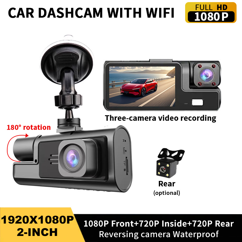 Dash Cam Night Vision Infrared - 3カメラ1080P車載DVRダッシュカム WiFi付き170度 ° 広角180度 ° 回転可能なレンズ赤外線暗視ループ録画