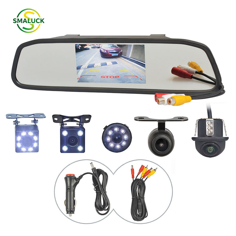 Dash Cam Mirror Backup Camera - SMALUCK 4.3インチ TFT LCDスクリーン 車載リアビューミラーモニター LEDナイトビジョン