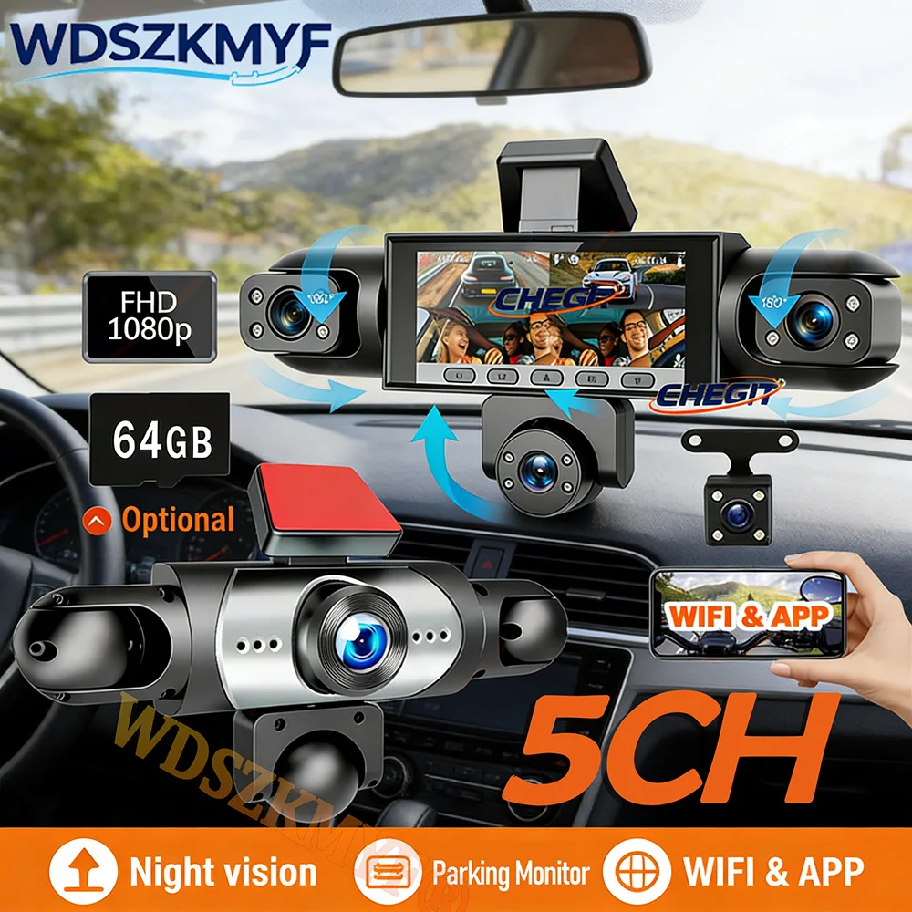 新型5レンズドライブレコーダー360 °   1080Pビデ - Dash Cam Mirror Backup Camera のレビューと価格