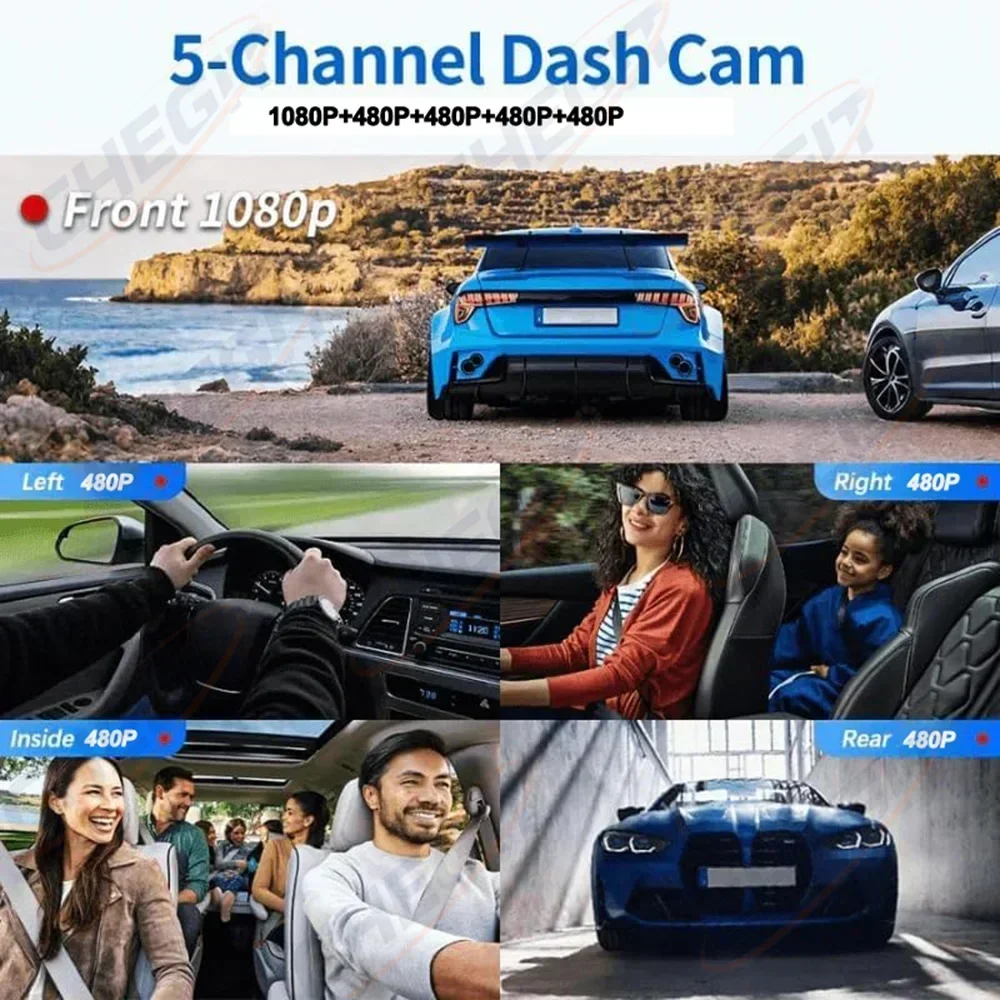 新型5レンズドライブレコーダー360 °   1080Pビデ - Dash Cam Mirror Backup Camera のレビューと価格