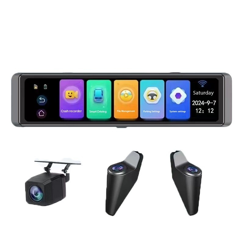 4. 360度死角警告BSDリアビューミラー12インチフルタ - Dash Cam Rear View Mirror 12 Inch のレビューと価格