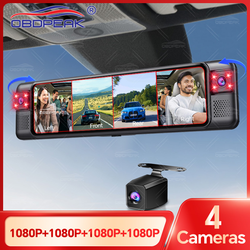 OBDPEAK D75 4CH 11インチ 1080P リア - Dash Cam Night Vision Infrared のレビューと価格