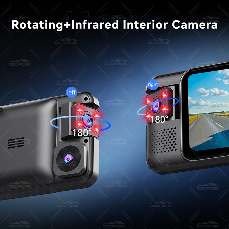 OBDPEAK D75 4CH 11インチ 1080P リア - Dash Cam Night Vision Infrared のレビューと価格
