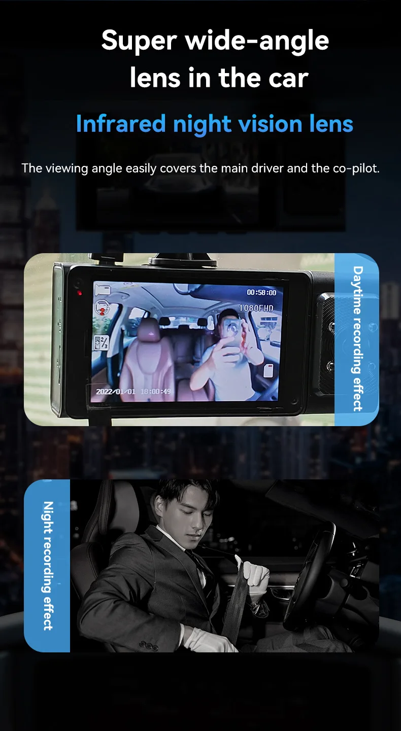 XZY 3チャンネル 1080P WiFi 車載ドライブレコ - Dash Cam Night Vision Infrared のレビューと価格