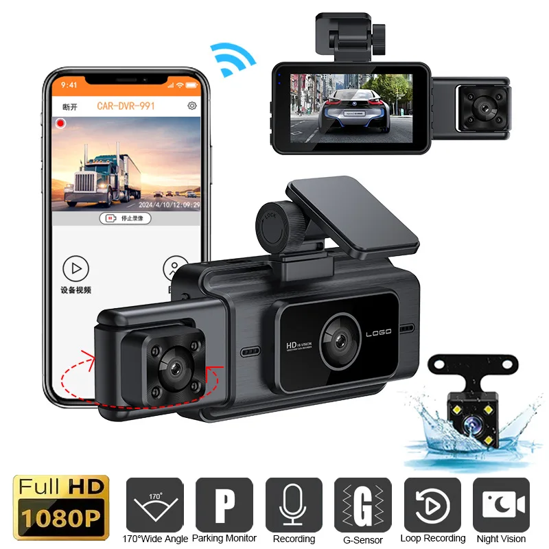 XZY 新型3レンズ搭載Wi-Fi対応HDドライブレコーダー - Dash Cam Night Vision Infrared のレビューと価格