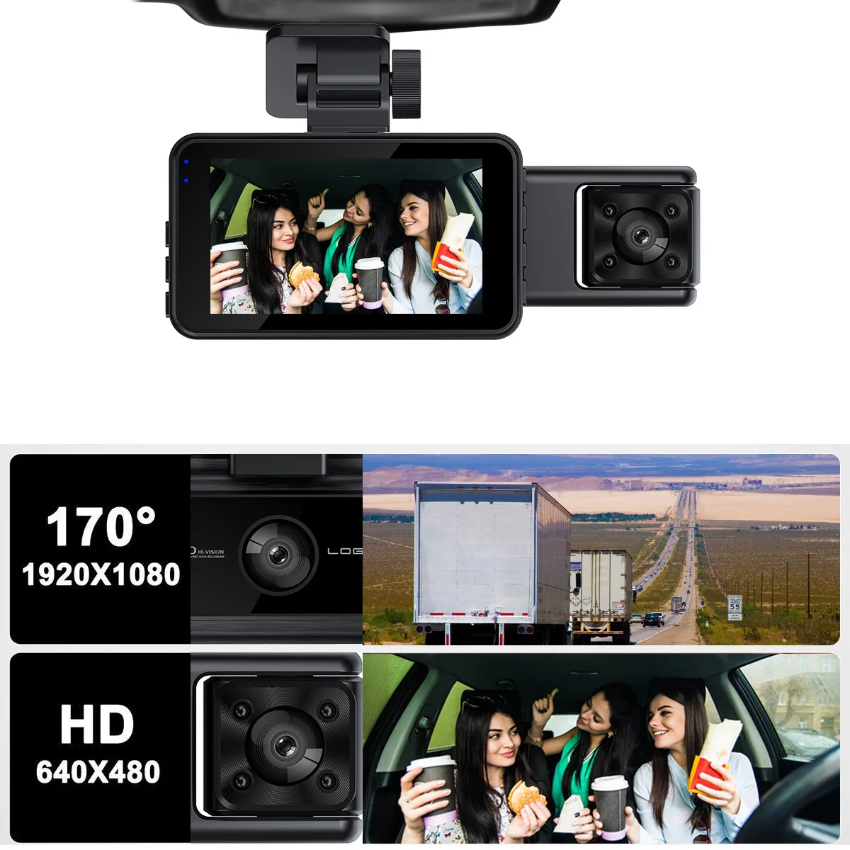 XZY 新型3レンズ搭載Wi-Fi対応HDドライブレコーダー - Dash Cam Night Vision Infrared のレビューと価格