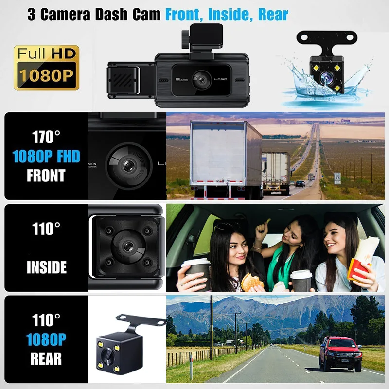 XZY 新型3レンズ搭載Wi-Fi対応HDドライブレコーダー - Dash Cam Night Vision Infrared のレビューと価格