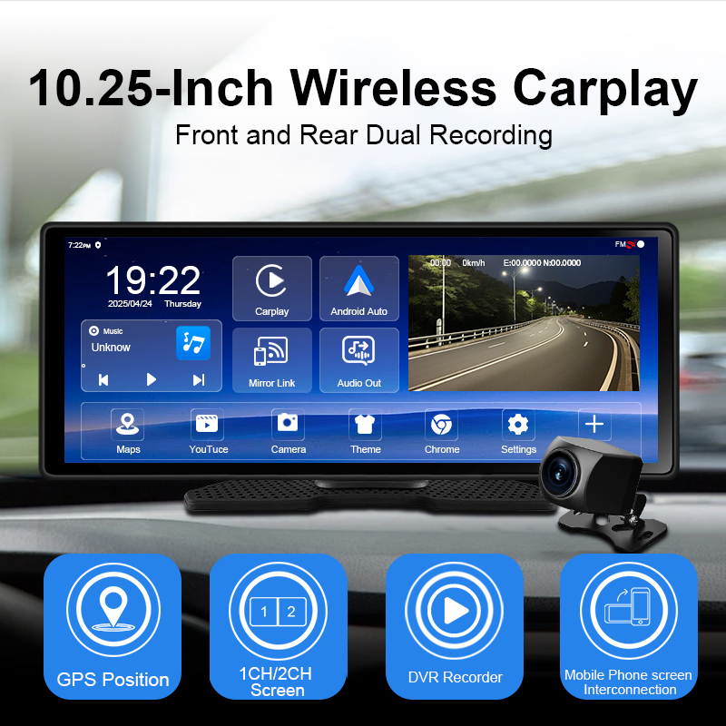 10.25インチWIFI Android Carplay、G - Dual Dash Cam With Gps Wifi のレビューと価格