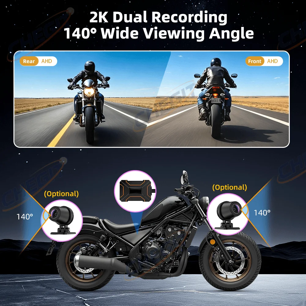 2K/1080Pデュアルレンズ防水隠し型バイク用DVR前後1 - Dash Cam 2K Dual Lens のレビューと価格