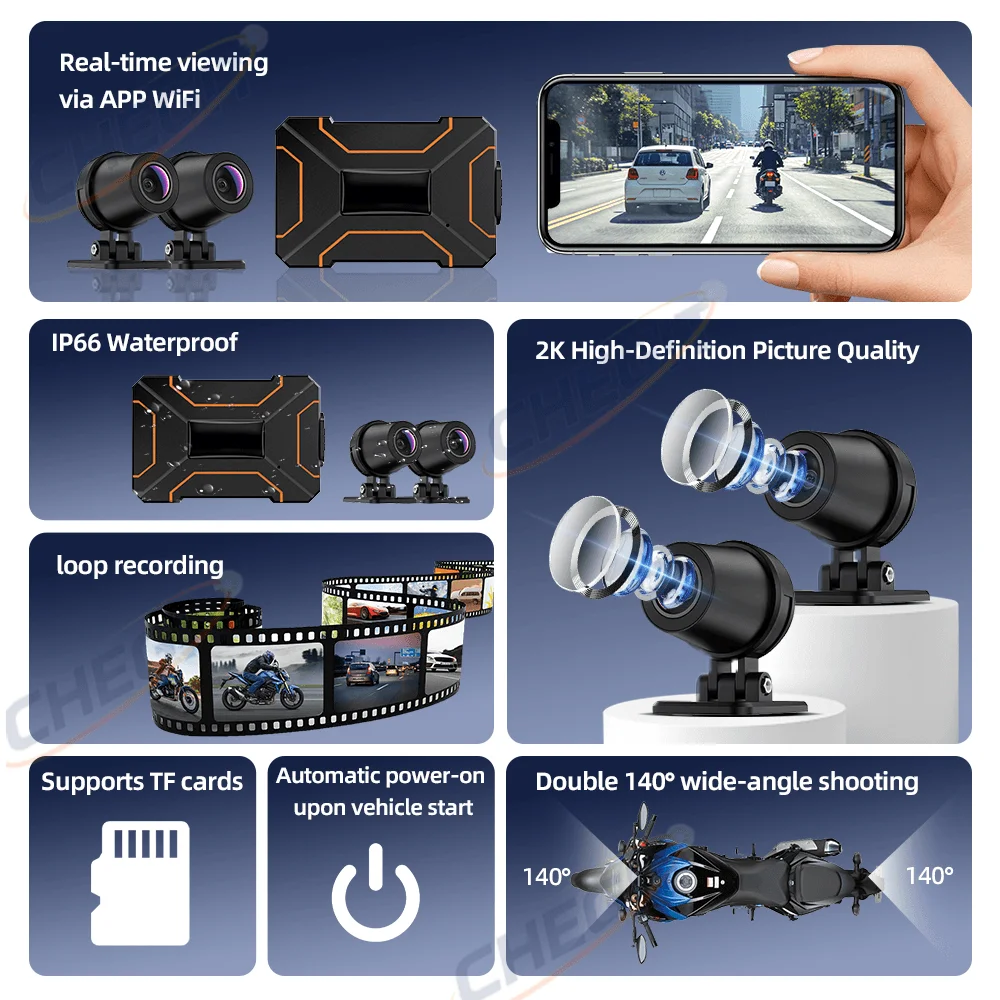 2K/1080Pデュアルレンズ防水隠し型バイク用DVR前後1 - Dash Cam 2K Dual Lens のレビューと価格