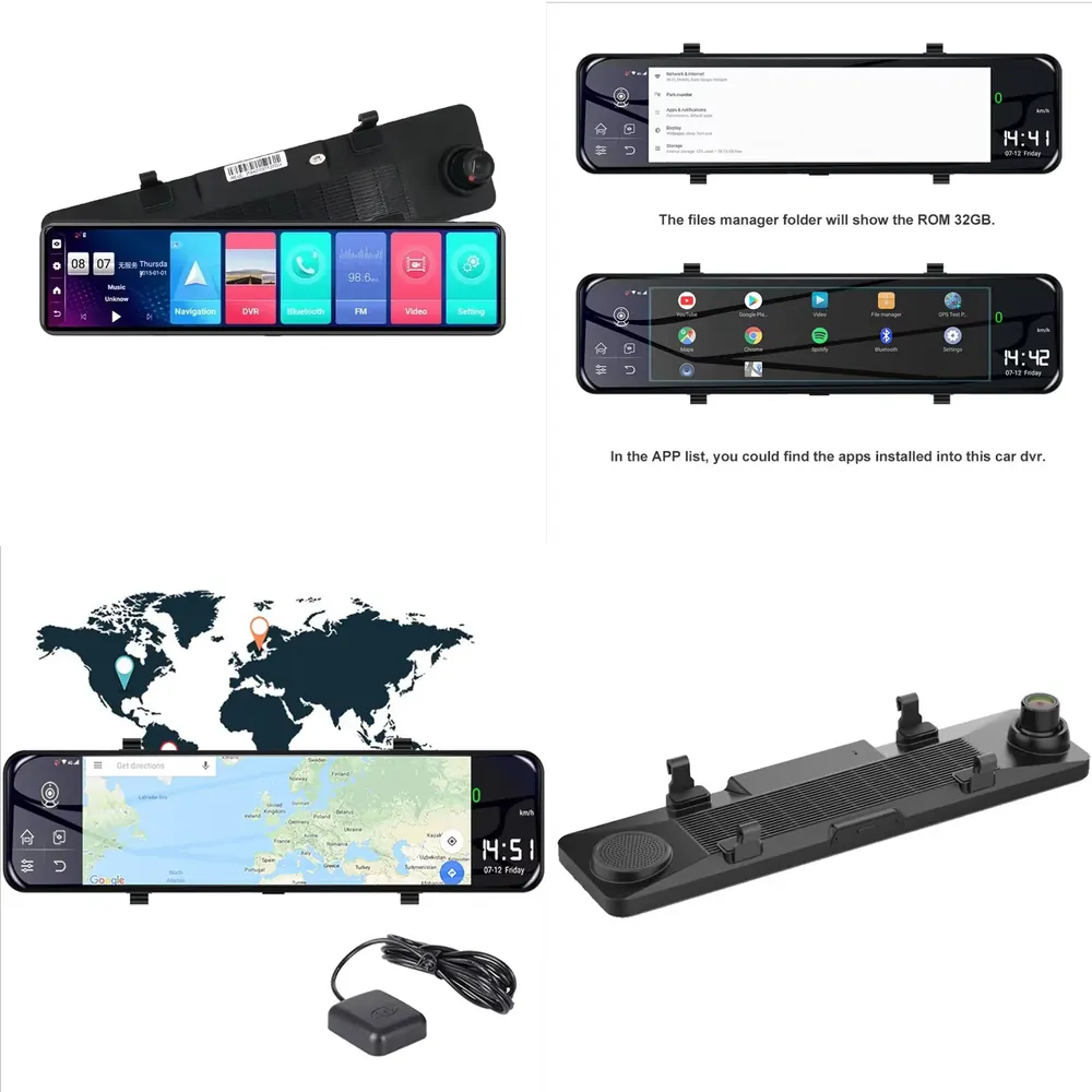 12インチ車載DVRリアビューミラー4G Android 8 - Dash Cam Rear View Mirror 12 Inch のレビューと価格