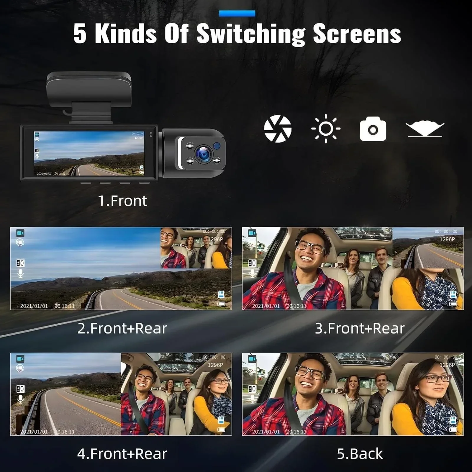 1080P HD、デュアルレンズ、前後録画対応、赤外線暗視機 - Dash Cam With Parking Monitor のレビューと価格