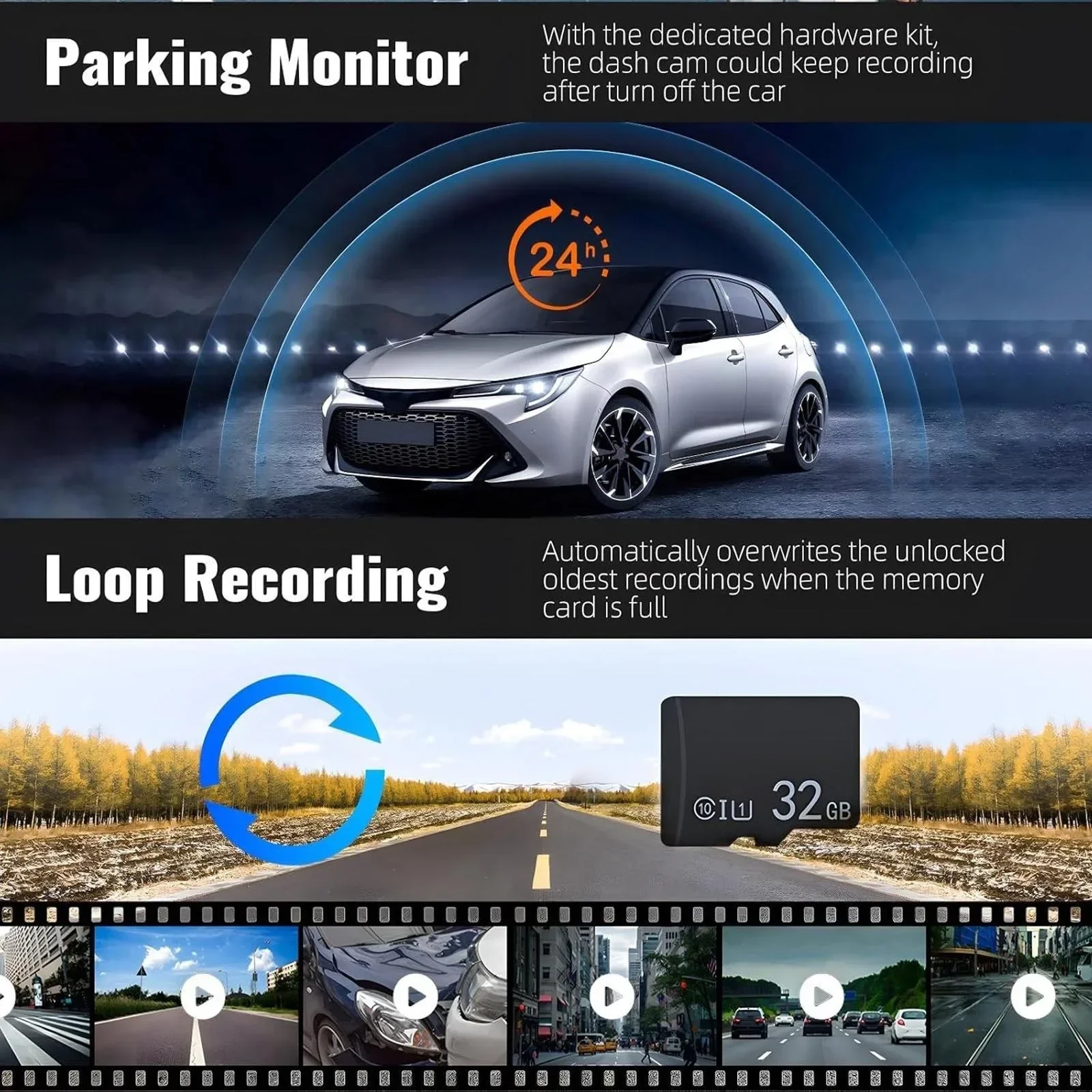 1080P HD、デュアルレンズ、前後録画対応、赤外線暗視機 - Dash Cam With Parking Monitor のレビューと価格