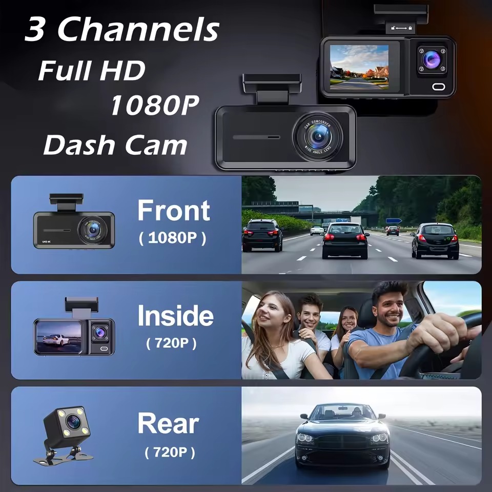3チャンネル1080P WiFi車載DVRダッシュカム前後室 - Dash Cam 3 Channel 1080P のレビューと価格