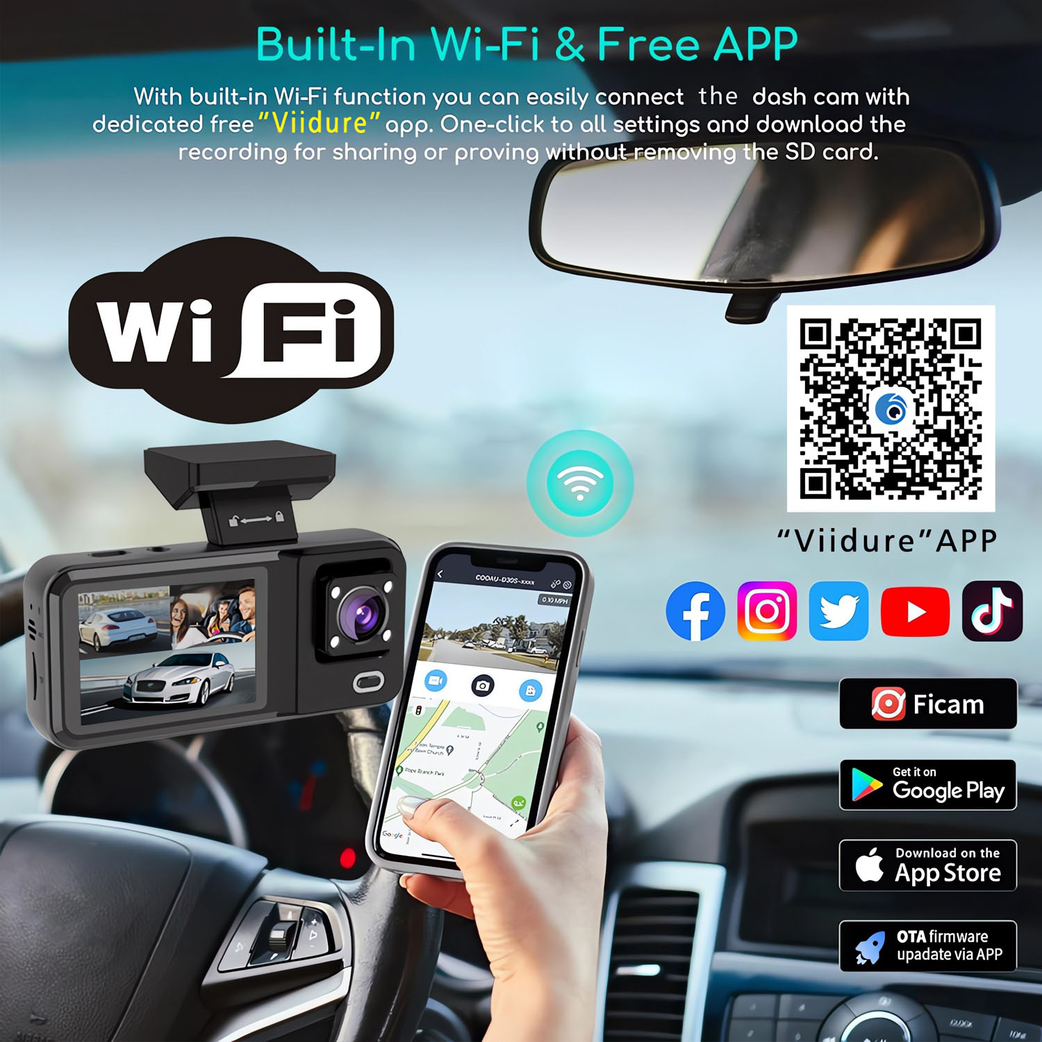 3チャンネルWIFI車載DVR HD 1080P キャビン車 - Dash Cam 3 Channel 1080P のレビューと価格