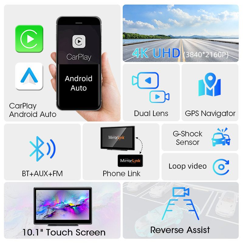 Develuck 10.1インチ 4K ドライブレコーダー  - Dash Cam Mirror Backup Camera のレビューと価格