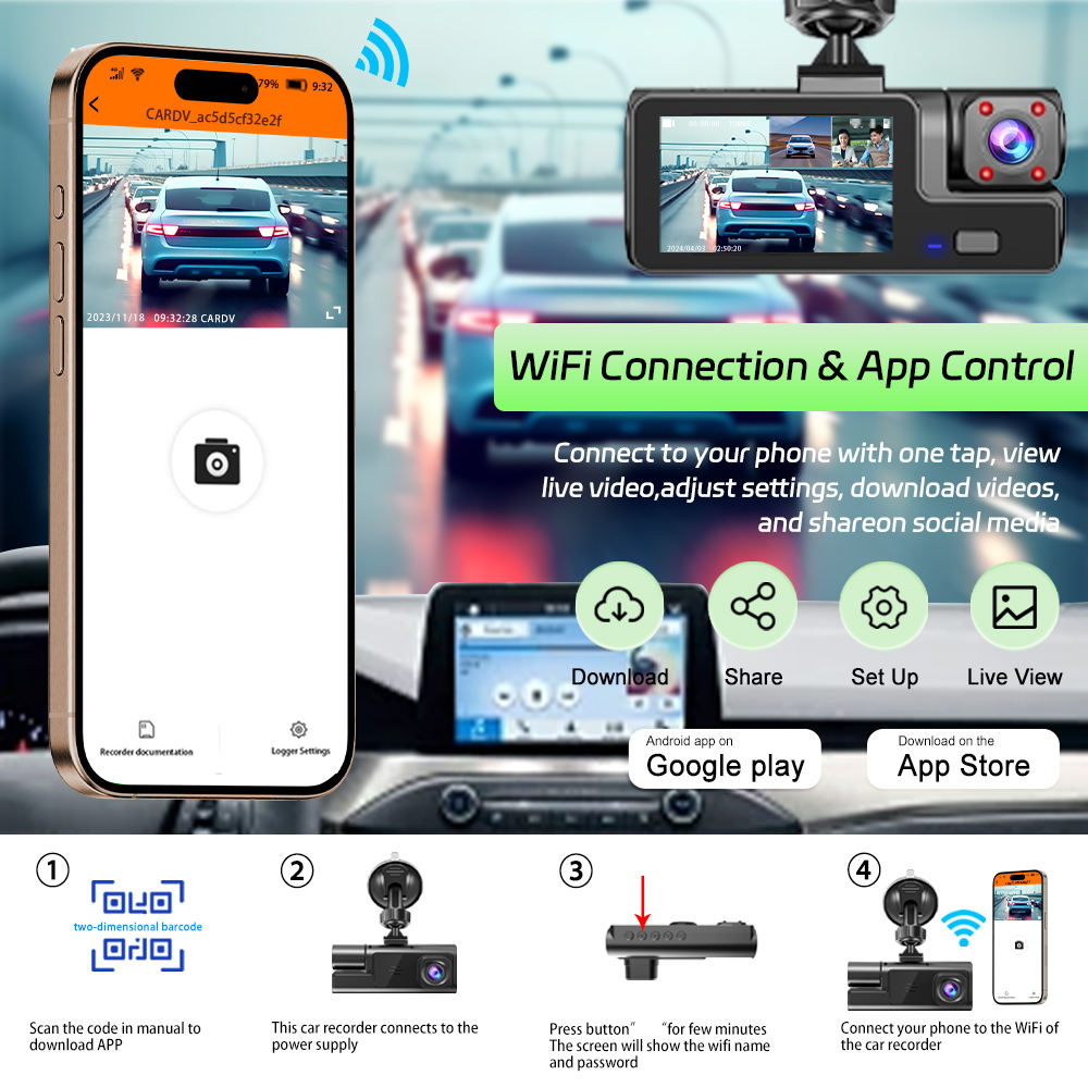新型3ショットWIFI車載DVR 3チャンネルドライブレコー - Dash Cam 3 Channel 1080P のレビューと価格