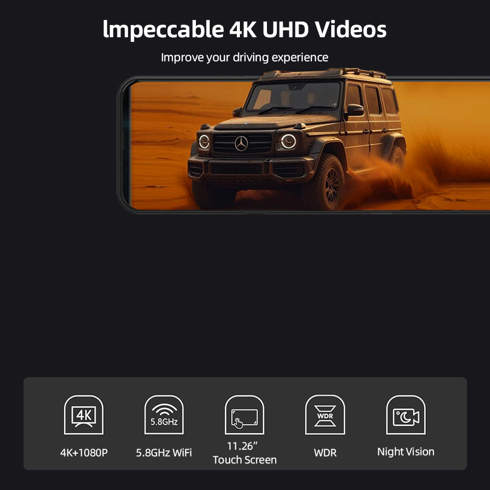 4Kリアビューミラー型ドライブレコーダー GPS・WiFi対 - Dash Cam Rear View Mirror 12 Inch のレビューと価格