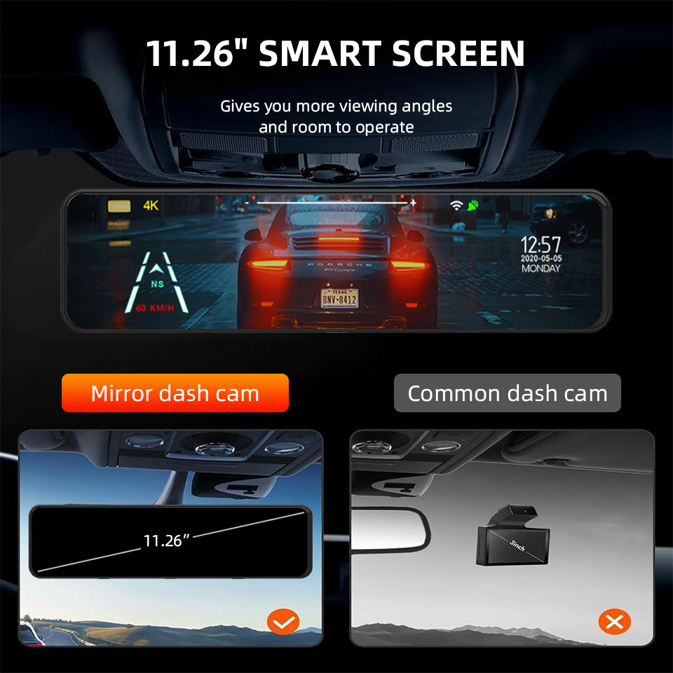 4Kリアビューミラー型ドライブレコーダー GPS・WiFi対 - Dash Cam Rear View Mirror 12 Inch のレビューと価格
