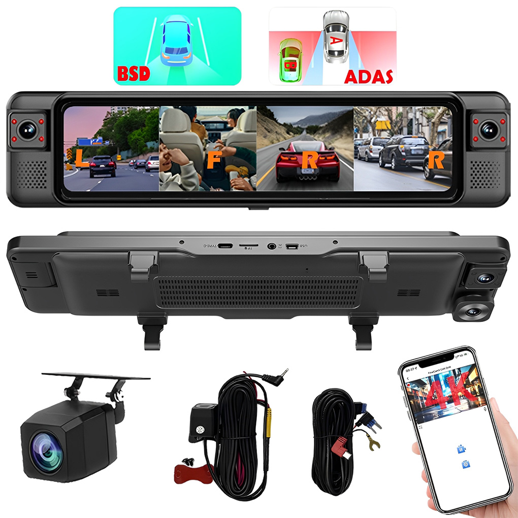 12インチタッチカーDVR 4チャンネル360 °   ドラ - Dash Cam Rear View Mirror 12 Inch のレビューと価格