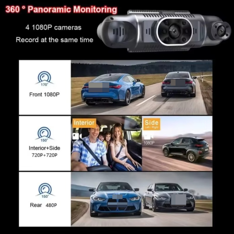 360度パノラマ表示対応、3インチ画面、4チャンネル、フルH - Dash Cam 360 Degree Panoramic のレビューと価格