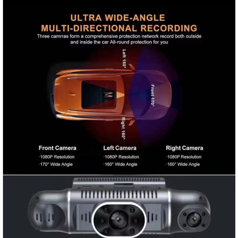 360度パノラマ表示対応、3インチ画面、4チャンネル、フルH - Dash Cam 360 Degree Panoramic のレビューと価格