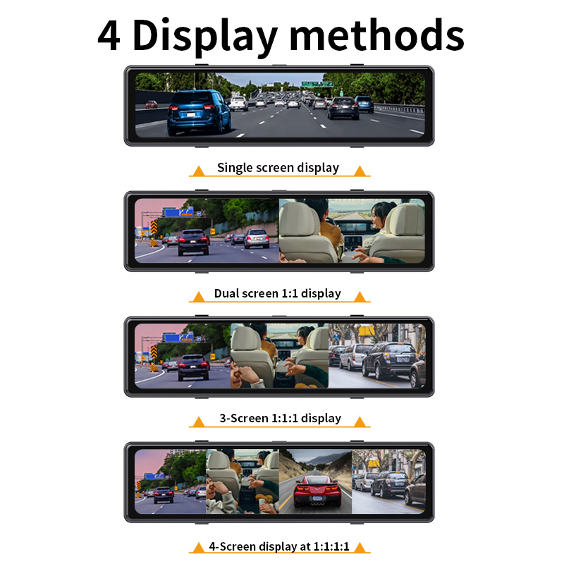 12インチ車載DVRダッシュカム 4チャンネルHDループ録画 - Dash Cam Rear View Mirror 12 Inch のレビューと価格