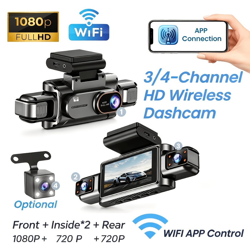 3-4チャンネルWiFiドライブレコーダー、1080PフルH - Dash Cam 3 Channel 1080P のレビューと価格