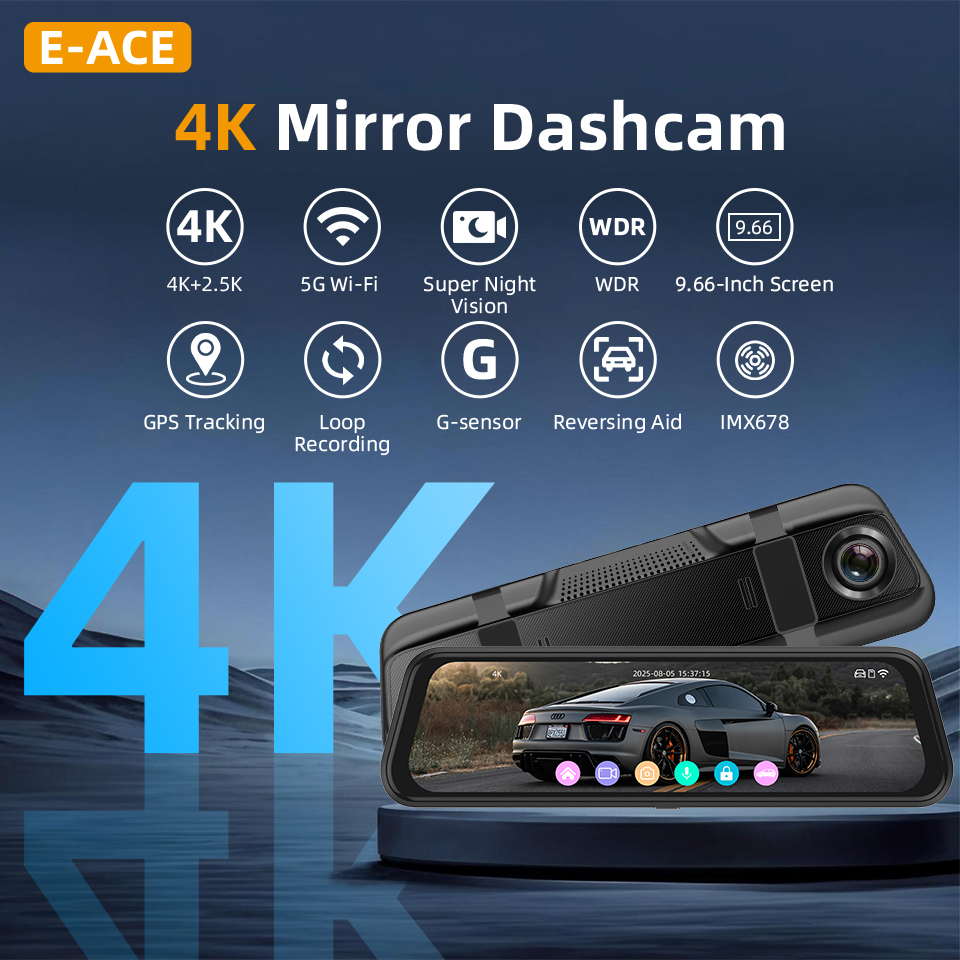 E-ACE 4K ドライブレコーダー 9.66インチ ミラー - Dash Cam 4K Sony Starvis のレビューと価格
