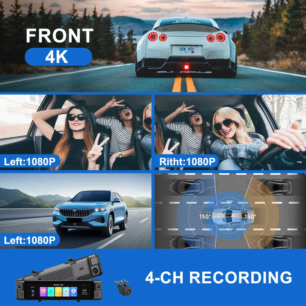 AOEDI ADAS 4チャンネルリアビューミラーダッシュカ - Dash Cam 360 Degree Panoramic のレビューと価格