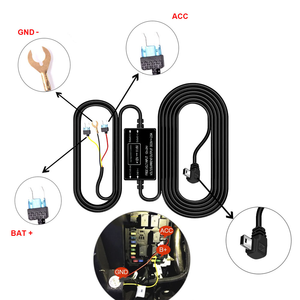 HGDO ダッシュカム ハードワイヤーキット ミニUSBポー - Dash Cam Hardwire Kit のレビューと価格
