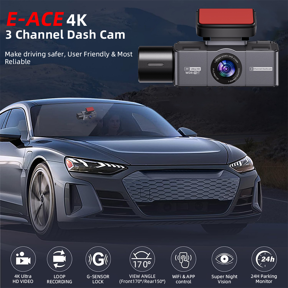 E-ACE 3チャンネル4Kドライブレコーダー ブラックボッ - Dash Cam 4K Sony Starvis のレビューと価格
