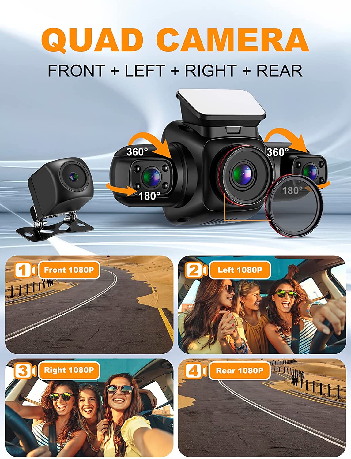 4チャンネルダッシュボードカメラ,360 ° パノラマビュー - Dash Cam Night Vision Infrared のレビューと価格