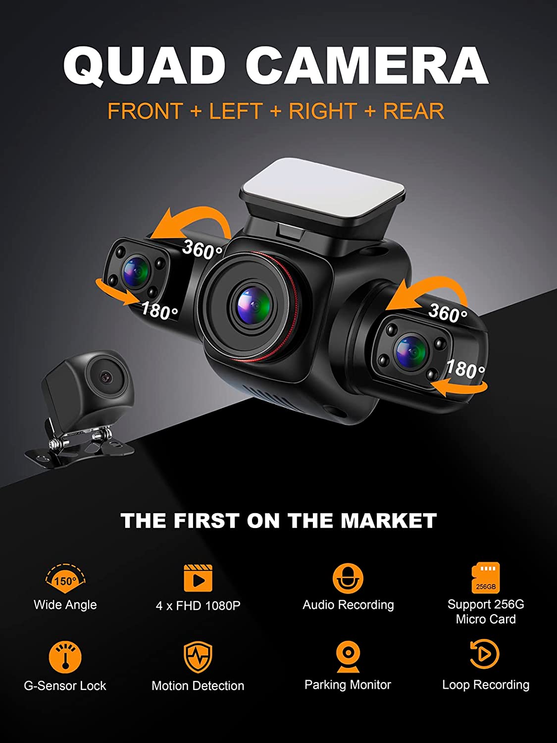 4チャンネルダッシュボードカメラ,360 ° パノラマビュー - Dash Cam Night Vision Infrared のレビューと価格