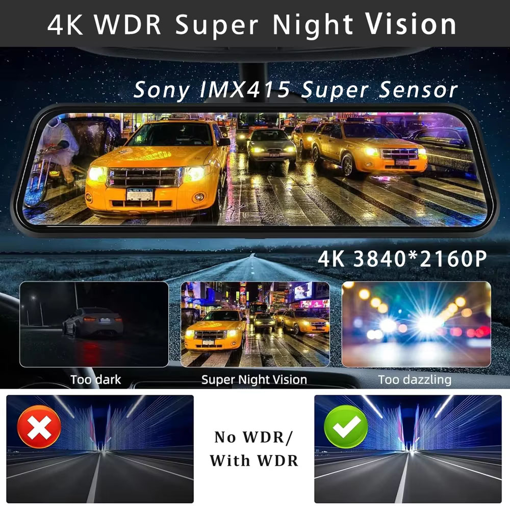 10インチ4K 3840*2160Pドライブレコーダー Ca - Dual Dash Cam With Gps Wifi のレビューと価格