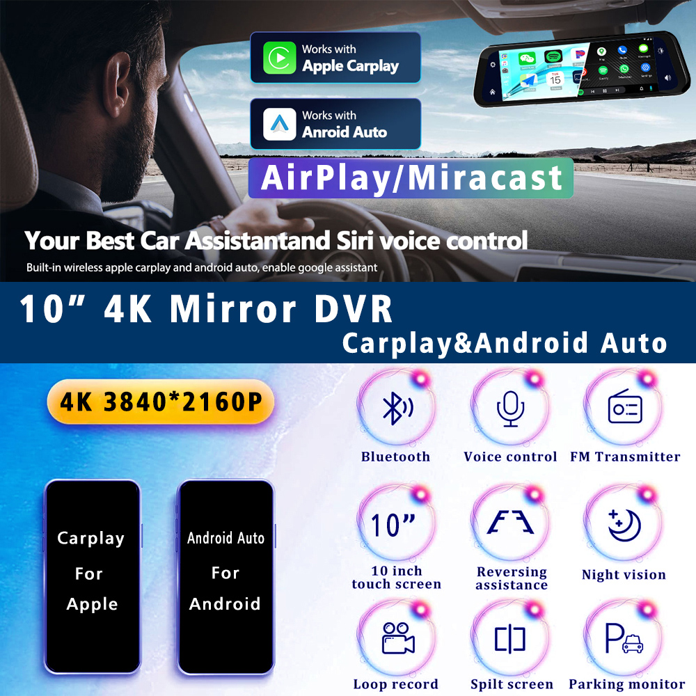 10インチ4K 3840*2160Pドライブレコーダー Ca - Dual Dash Cam With Gps Wifi のレビューと価格